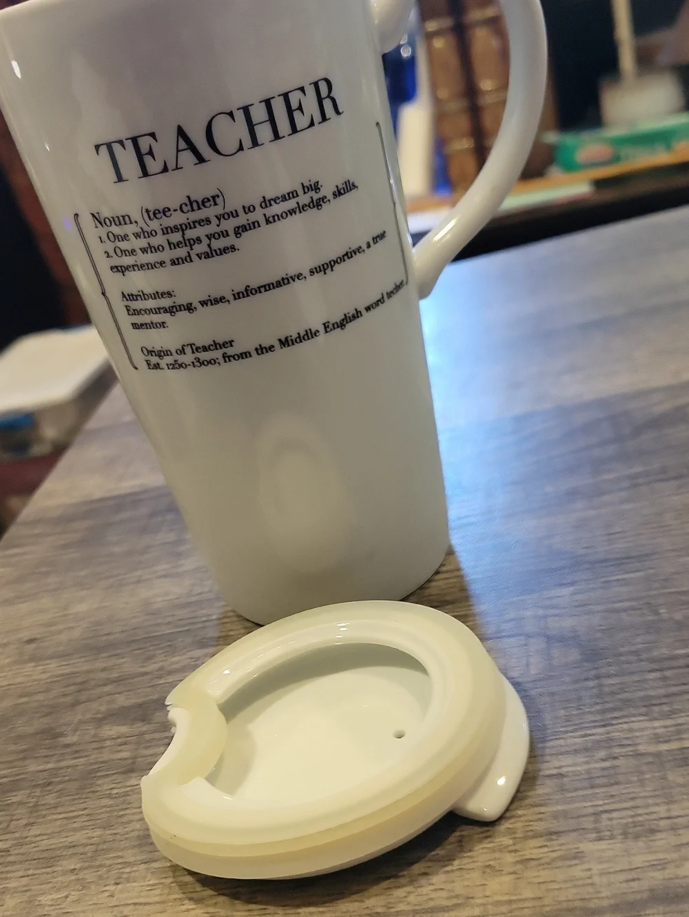 Teacher Travel Mug NWT/ Tall W/ Ceramic Lid/Williams Sonoma